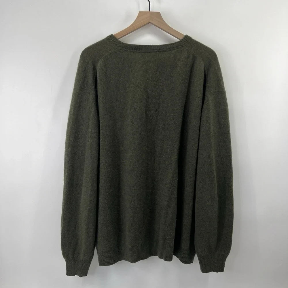 Alan Flusser Cashmere Sweater Men XL Green V Neck Preppy Hipster Old Money - Picture 7 of 11